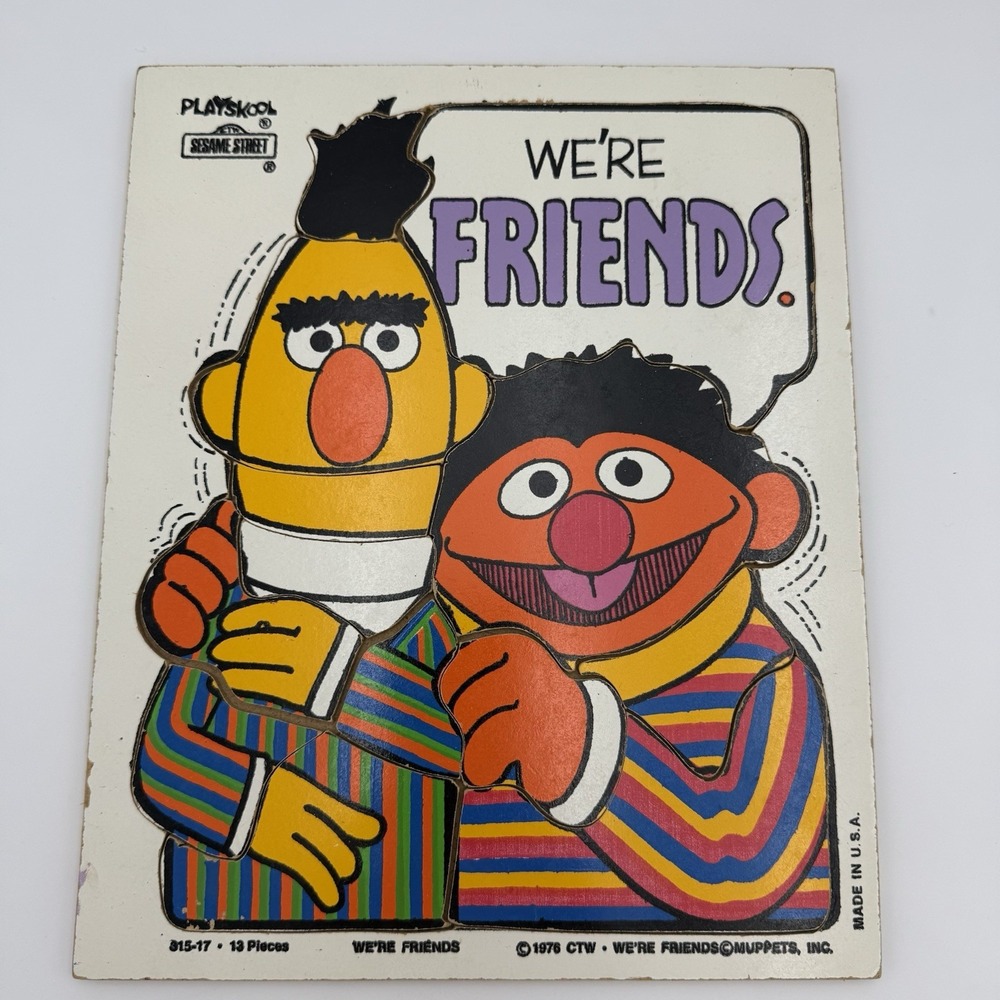 Vintage 1976 PLAYSKOOL Sesame Street Bert & Ernie We're Friends Wood Puzzle 2-5